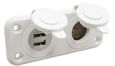 Zigarettenanzünder + USB-Doppelbuchse weiß