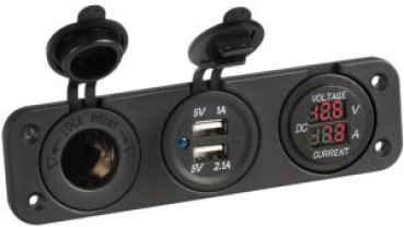 Spannungsmeter u. Ampere- digital, 12V-Steckd, USB
