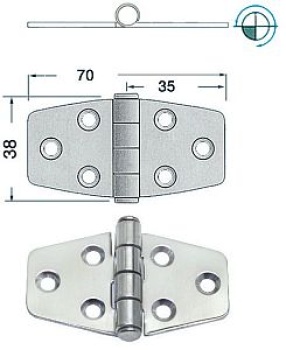 Scharnier herausragender Kern 2 mm 70x38 mm
