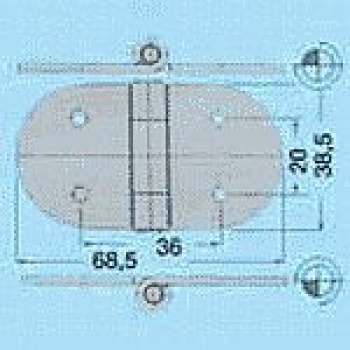Scharnier herausrag. Kern VA-Stahl 68,5x38,5 mm