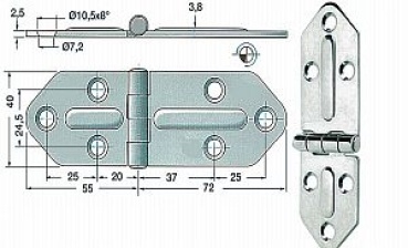 Scharnier herausragender Kern 127x40 mm