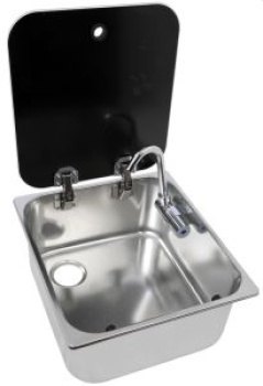 Spüle m.Abdeckung aus Rauchglas 352x322x146 mm