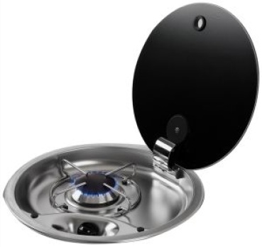VA-Stahl-Kochfeld 1Flamm Rauchglasdeckel 340 mm