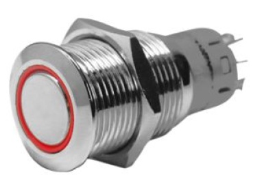 NIRO Ring LED Druckschalter, (ON)  OFF, 12V, Bohrloch