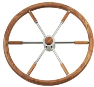 6-Speichen Steuerrad Typ 6 NIRO mit Mahagoni Griff mit