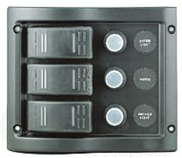 Kunststoff Schalttafel, 12V, 3-Schalter & LED-Indikato