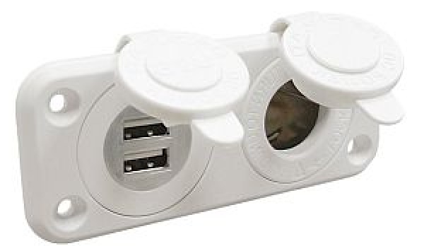 Zigarettenanzünder + USB-Doppelbuchse weiß