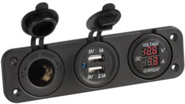 Spannungsmeter u. Ampere- digital, 12V-Steckd, USB