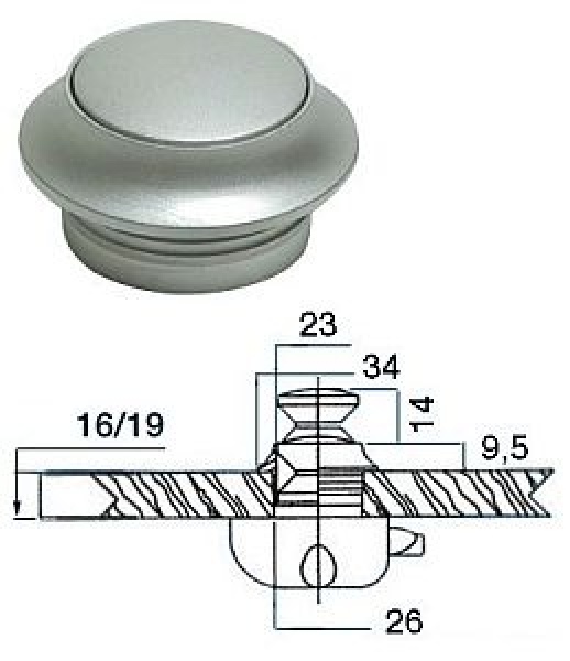 Knopf verchromtes Messing, pearlfarbig 19 mm