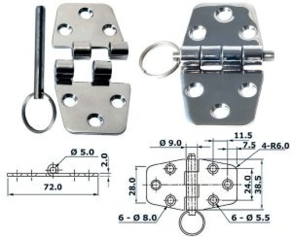 Scharnier herausragender Kern 72x38,5mm