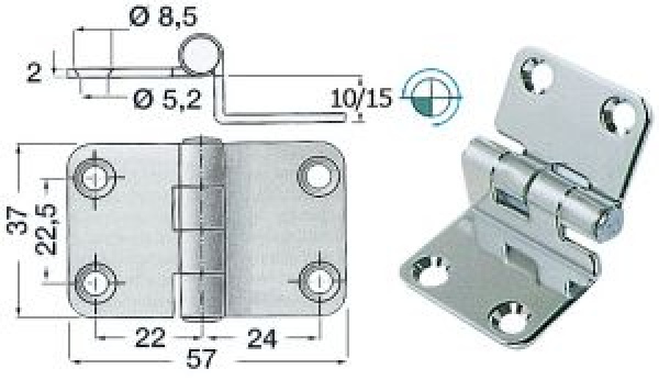 Winkelscharnier 57x37x10 mm
