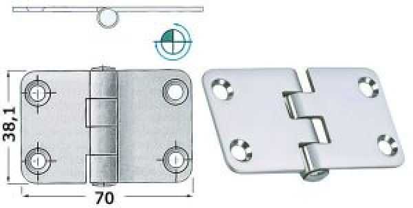 Scharnier umgekehrt 70x38,1mm