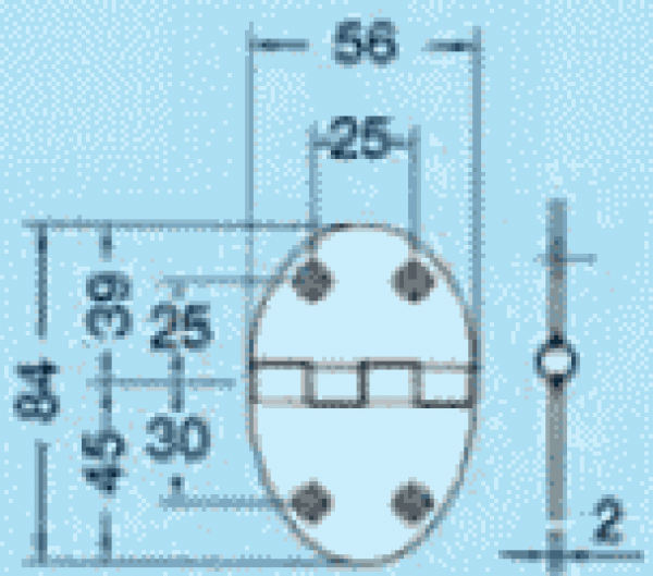Schanier, oval 84x56 mm Stiftbefestigung 2 mm
