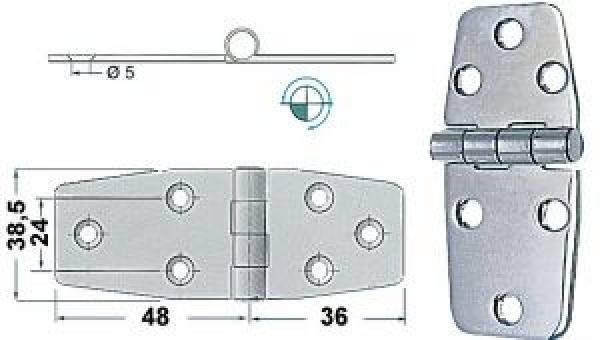 Scharnier herausragender Kern 88x38 mm