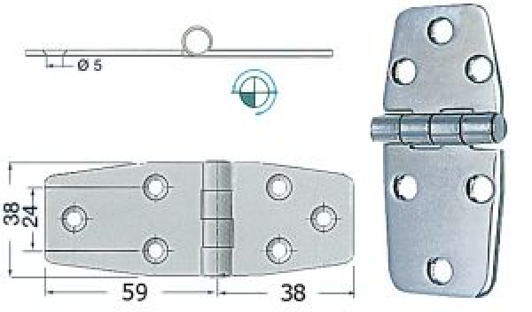 Scharnier herausragender Kern 97x38 mm