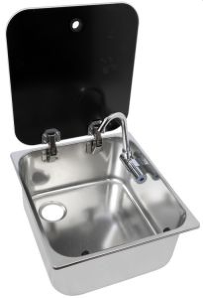 Spüle m.Abdeckung aus Rauchglas 352x322x146 mm