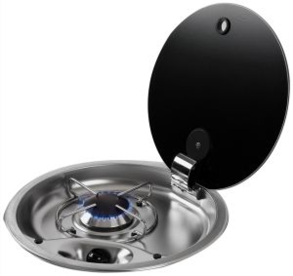 VA-Stahl-Kochfeld 1Flamm Rauchglasdeckel 340 mm