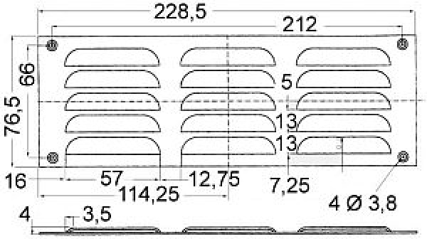Lüftungsgitter VA-Stahl, poliert 76x229 mm