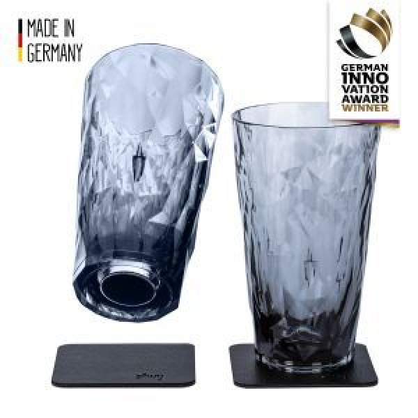 6 x Longdrinkglas Kunststoff GREY, 6 x Metall-Nano-Gel-