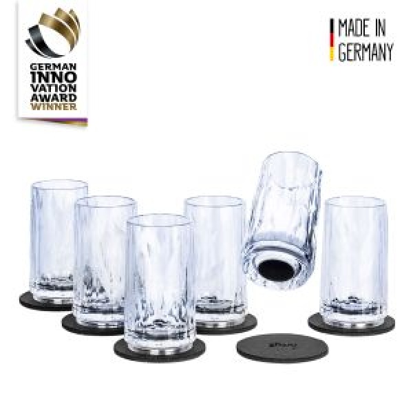 6 x Schnapsglas Kunststoff, 6 x Metall-Nano-Gel-Pad