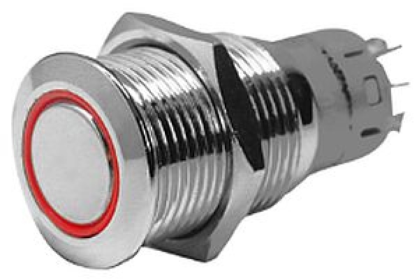 NIRO Ring LED Druckschalter, (ON)  OFF, 12V, Bohrloch