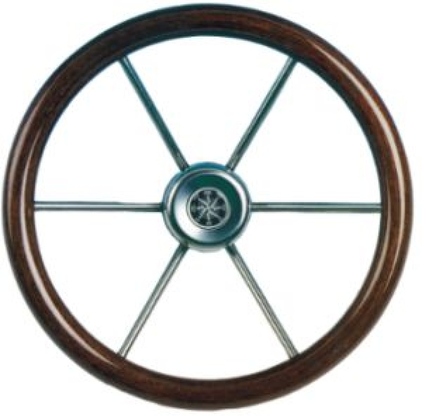 6-Speichen Steuerrad Leader Wood NIRO mit Mahagoni Grif