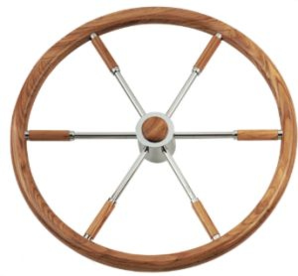 6-Speichen Steuerrad Typ 6 NIRO mit Mahagoni Griff mit