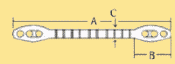 Gummi Ruckdämpfer, Tau Ø12-15mm, A=490mm, B=112mm, C=2