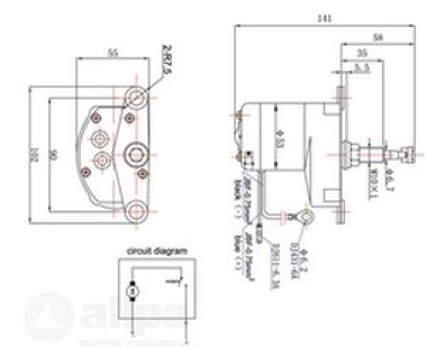 Scheibenwischer motor (ZD1132), 1-speed, 12V  6W, 90°