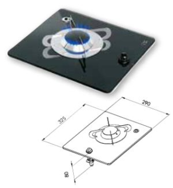 Gaskocher mit Thermoglasplatte, 325x290x80mm