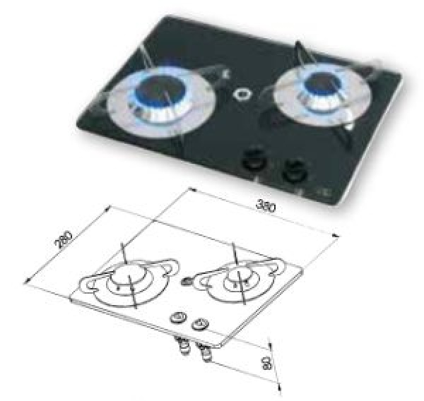 Gaskocher mit Thermoglasplatte, 380x280x80mm