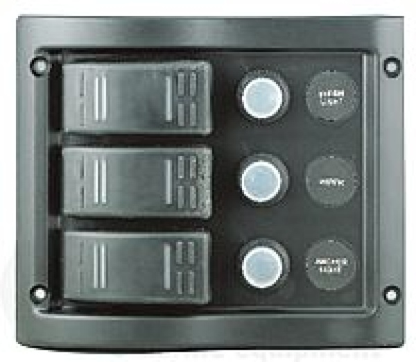 Kunststoff Schalttafel, 12V, 3-Schalter & LED-Indikato