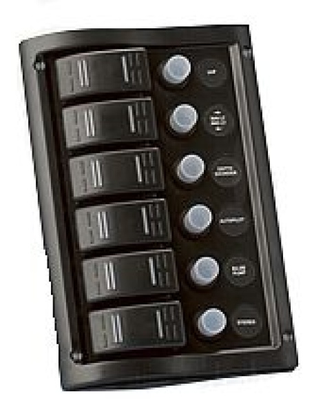 Kunststoff Schalttafel, 12V, 6-Schalter & LED-Indikato