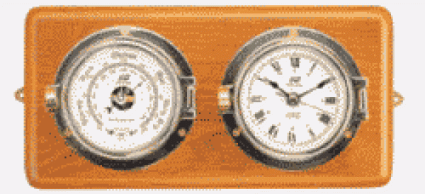 3 ZOLL UHR UND BAROMETER AUF TEAK