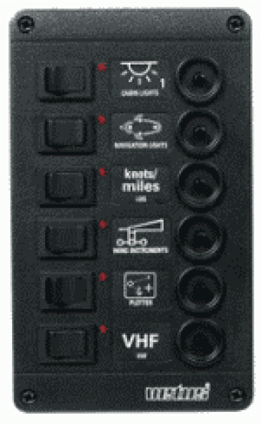 Vetus Schalterpaneel mit 6 Glassicherungen 12 Volt
