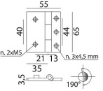 Scharnier Messing ver. Stiftschraubebef. 65x55mm