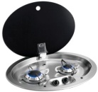 VA-Stahl-Kochfeld 2Flamm Rauchglasdeckel 510x390mm